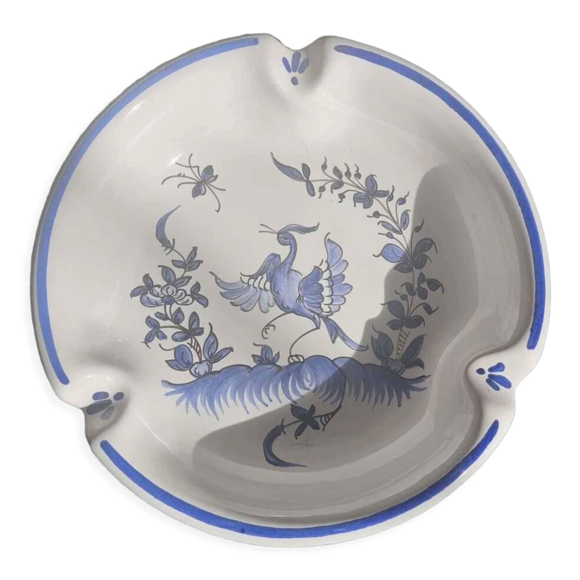 Ashtray earthenware of moustiers with bird pattern by dellerie in moustiers