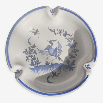 Ashtray earthenware of moustiers with bird pattern by dellerie in moustiers