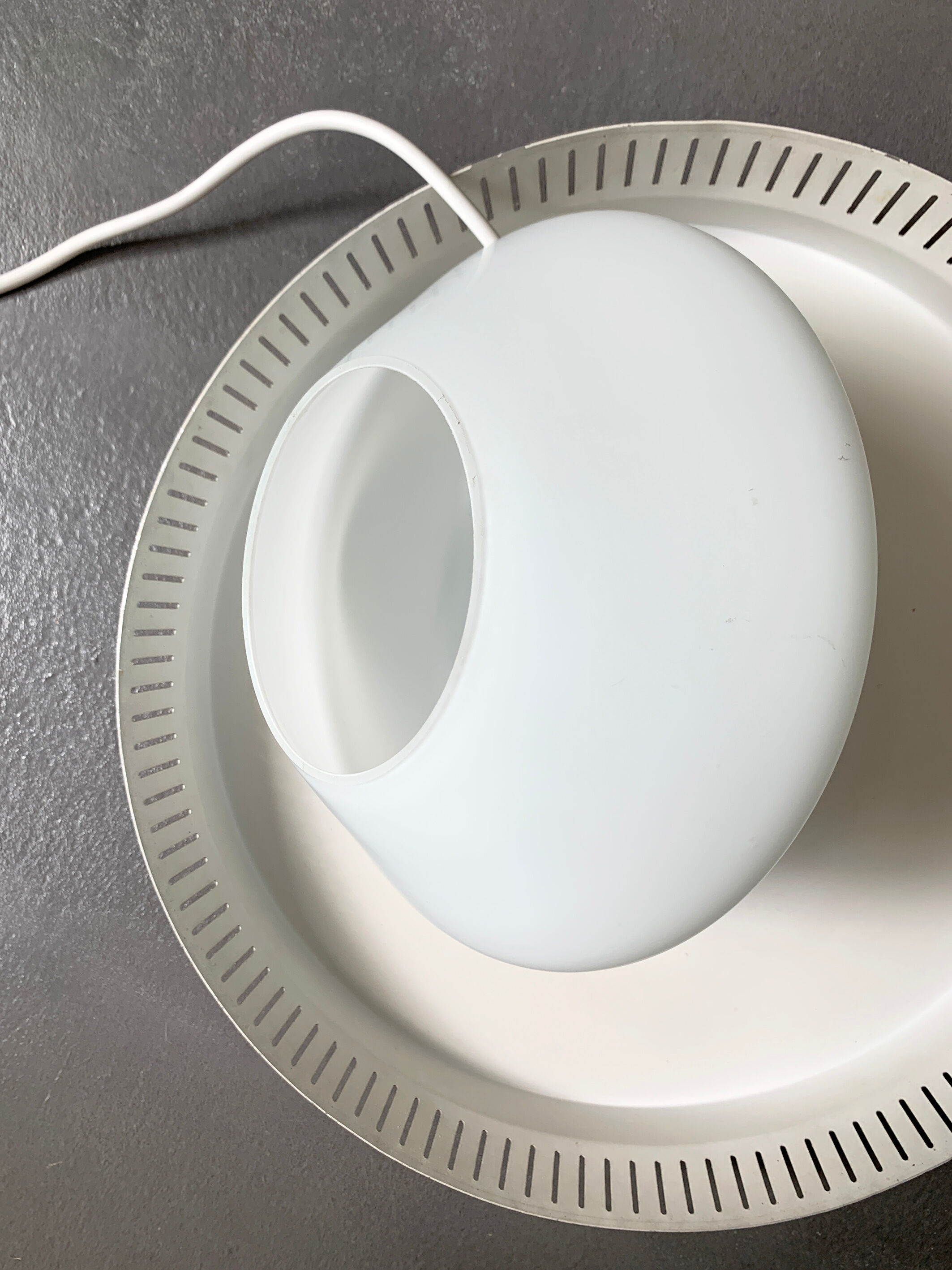 Scandinavian suspension lamp in copper and opaline glass, Bent Karlby for Lyfa, Denmark, 1960s