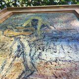 Vintage canvas “The Guitarist” – framed textured painting