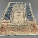 Distressed Turkish Rug 122x79 cm Vintage Shabby, Wool Tribal Blue, Beige Small