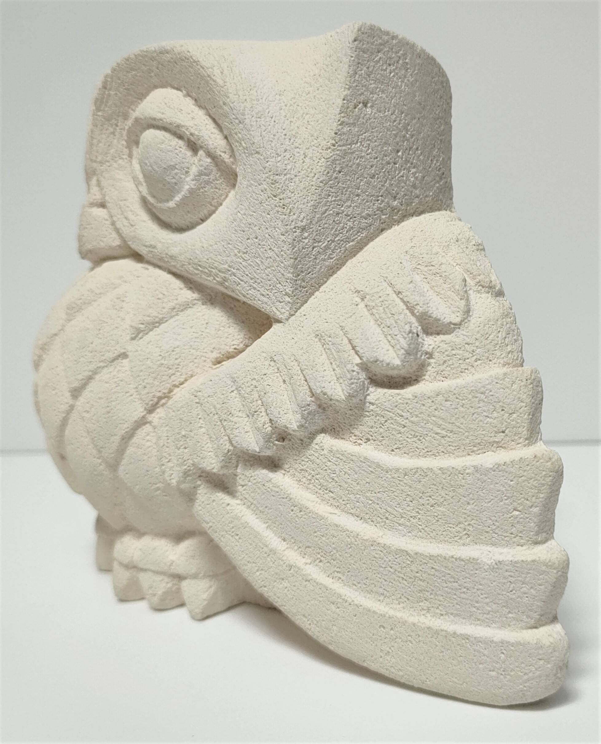 Signed stone owl sculpture