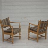1970s, pair of Scandinavian armchairs, furniture wool, solid oak wood.
