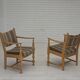 1970s, pair of Scandinavian armchairs, furniture wool, solid oak wood.