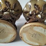 Duo of naturalistic stoneware vases – oak branches & acorns in relief