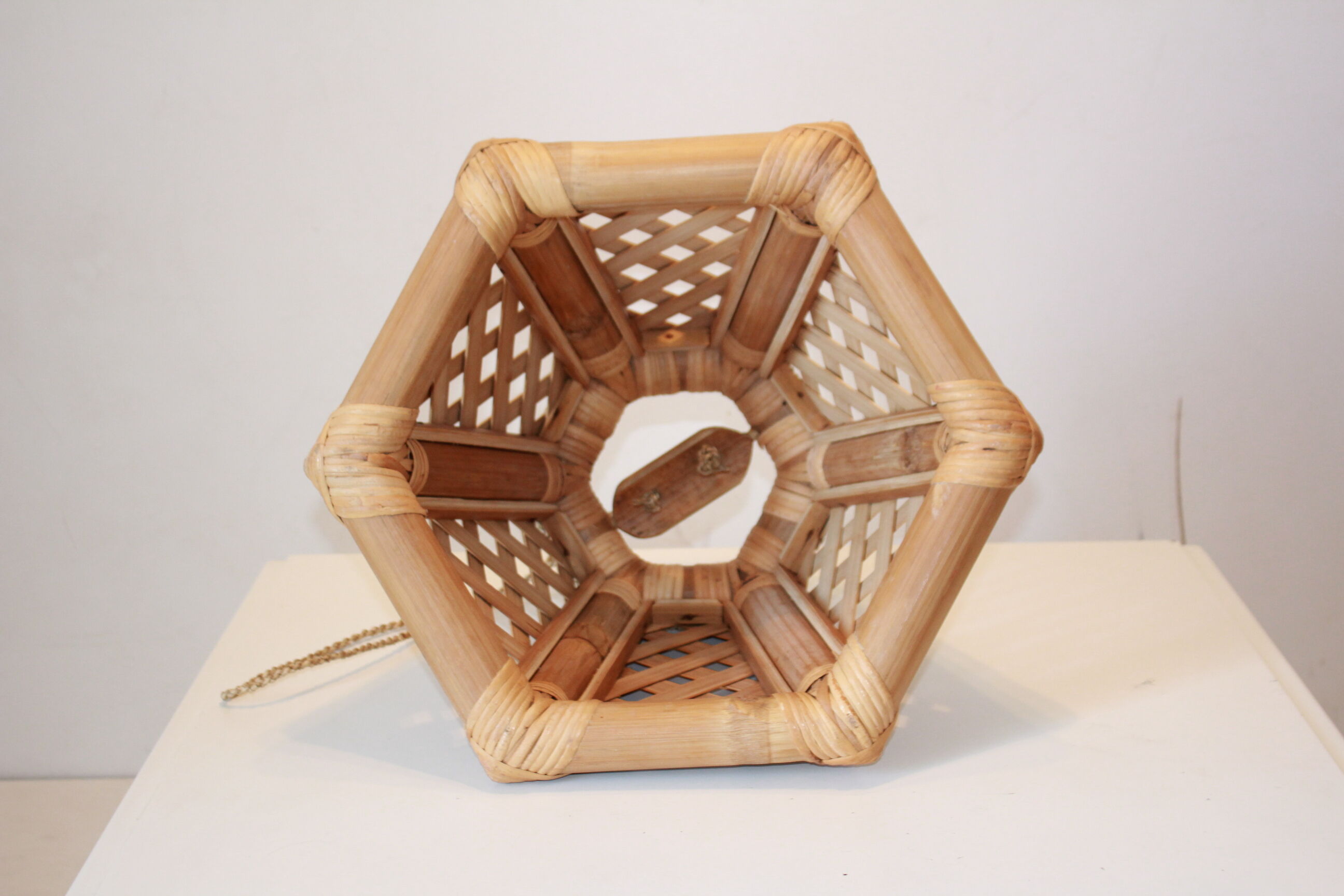 1970 vintage bamboo and wood pendant lamp