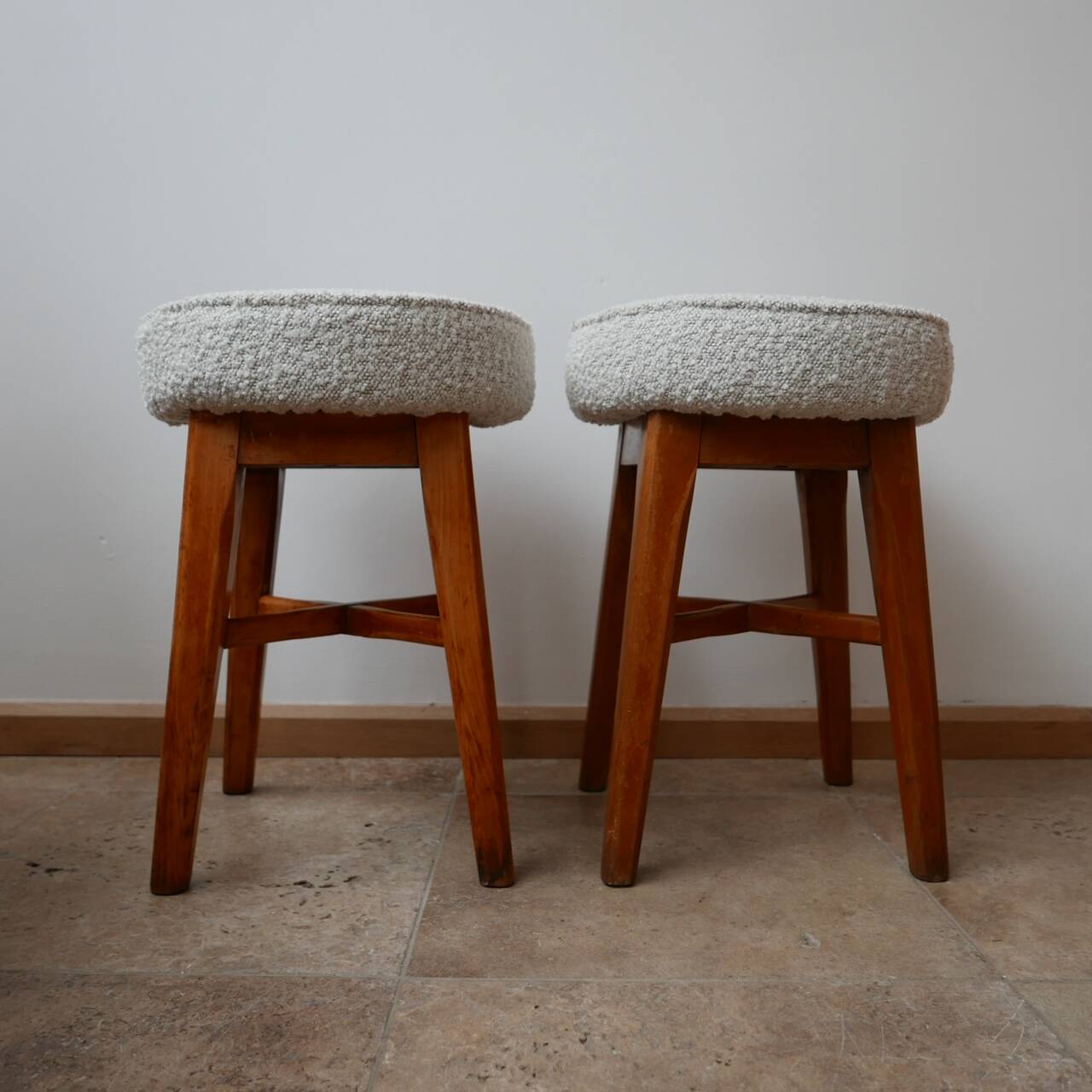 Pair of English Mid-Century Stools with Fresh Upholstery
