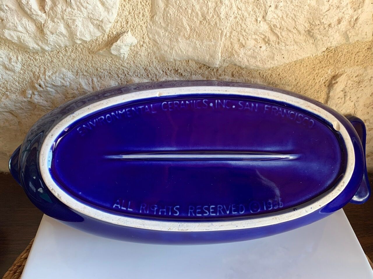 Vintage blue ceramic serving dish by Environmental Ceramics Inc., San Francisco, 1966