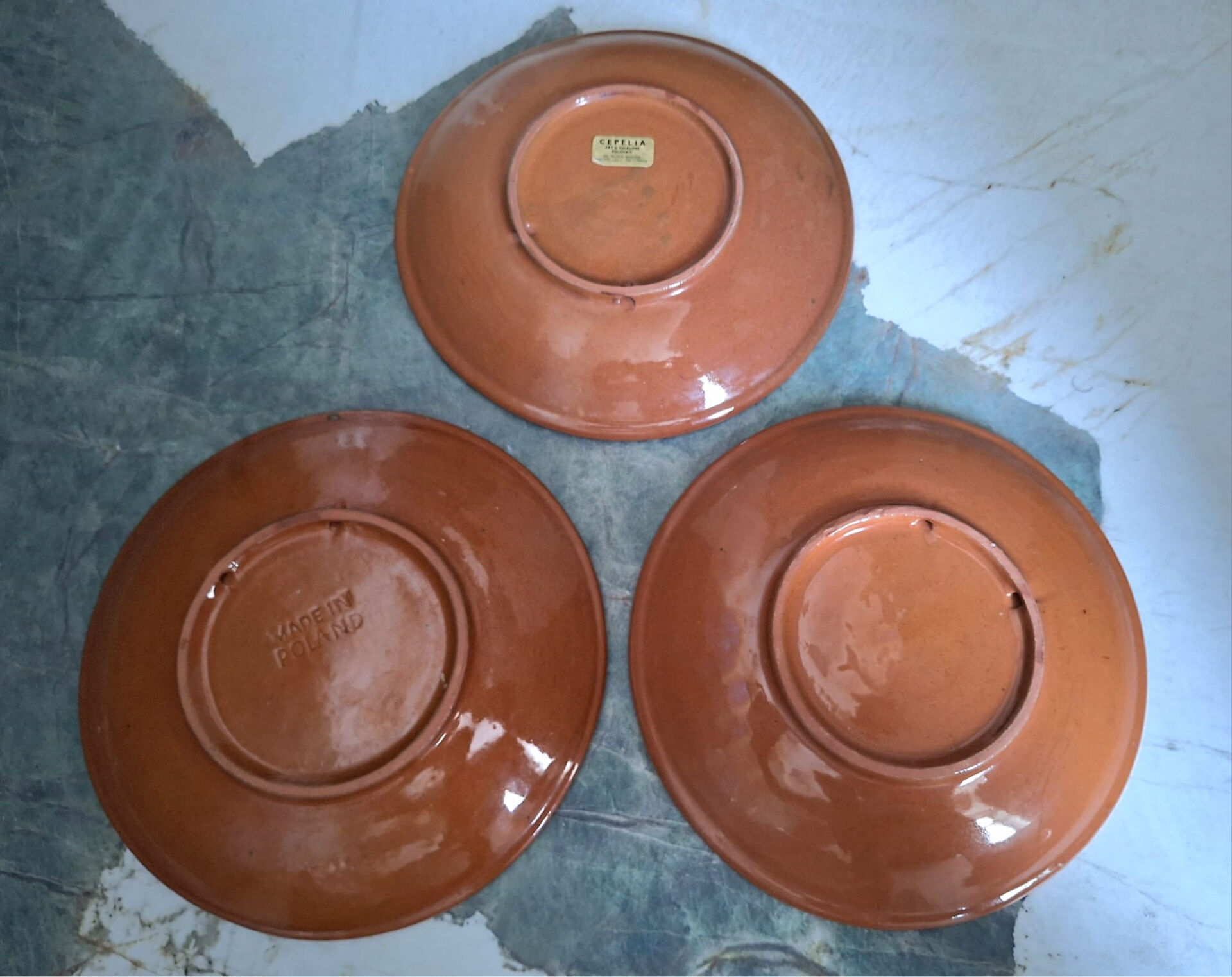 Set of 3 vintage Polish plates from Cepelia, antique tableware.
