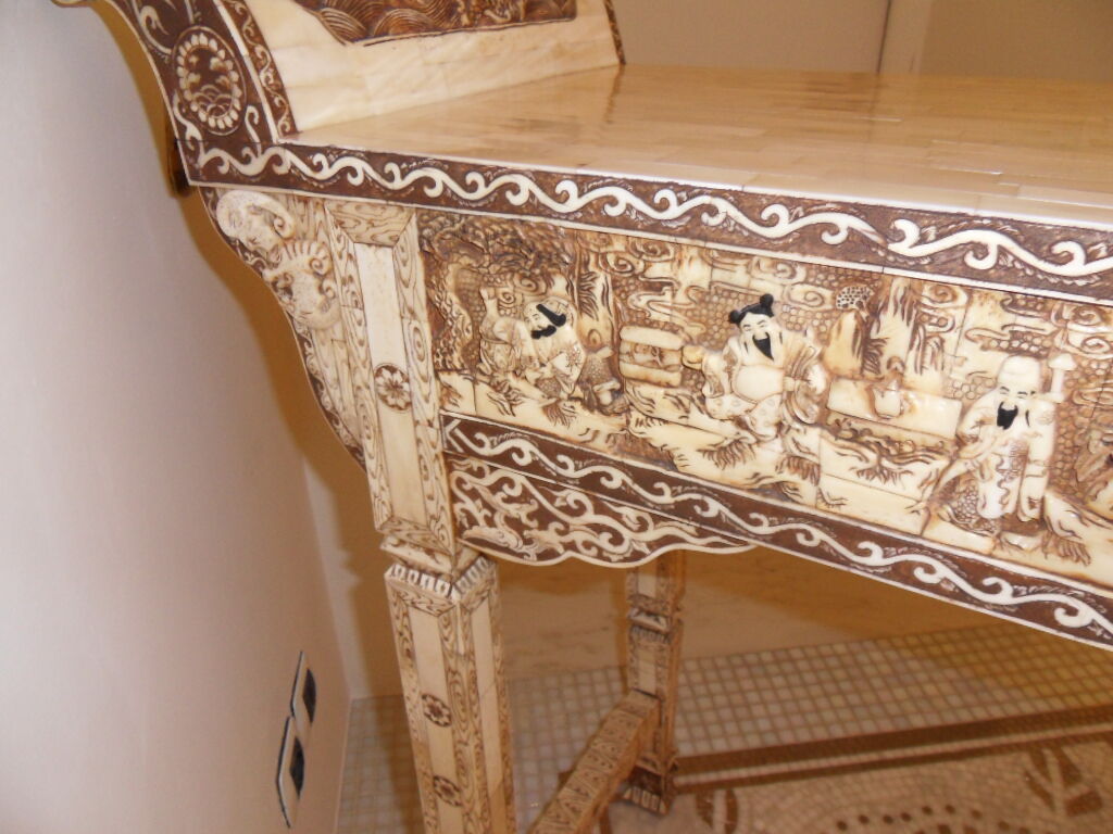 Console carved in wood and white bone