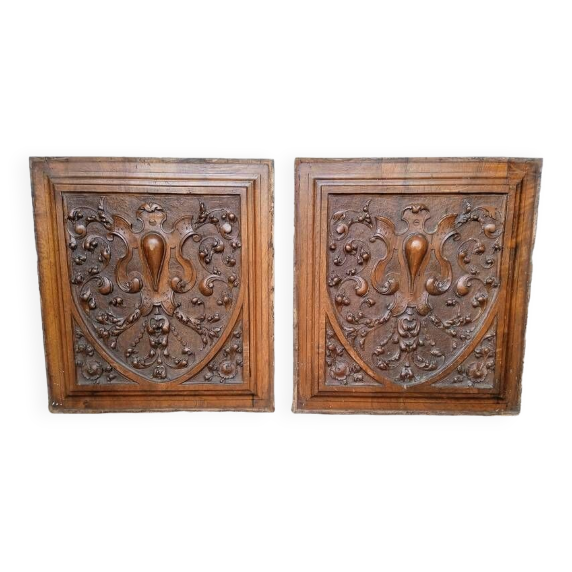 2 carved walnut woodwork panels early 20th century