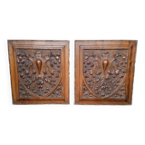 2 carved walnut woodwork panels early 20th century