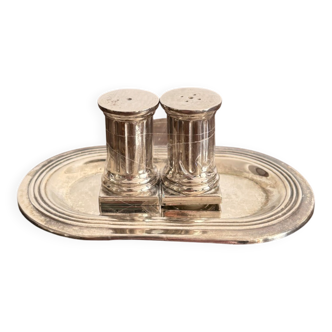 Salt and Pepper Shaker Set Silver-Plated Column Style