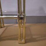 Hollywood Regency 1970s Smoked Glass and Brass Double Square Top Pedestal Table