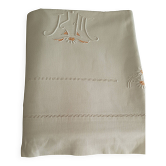 Metis sheet with embroidered patterns with color and ym monogram