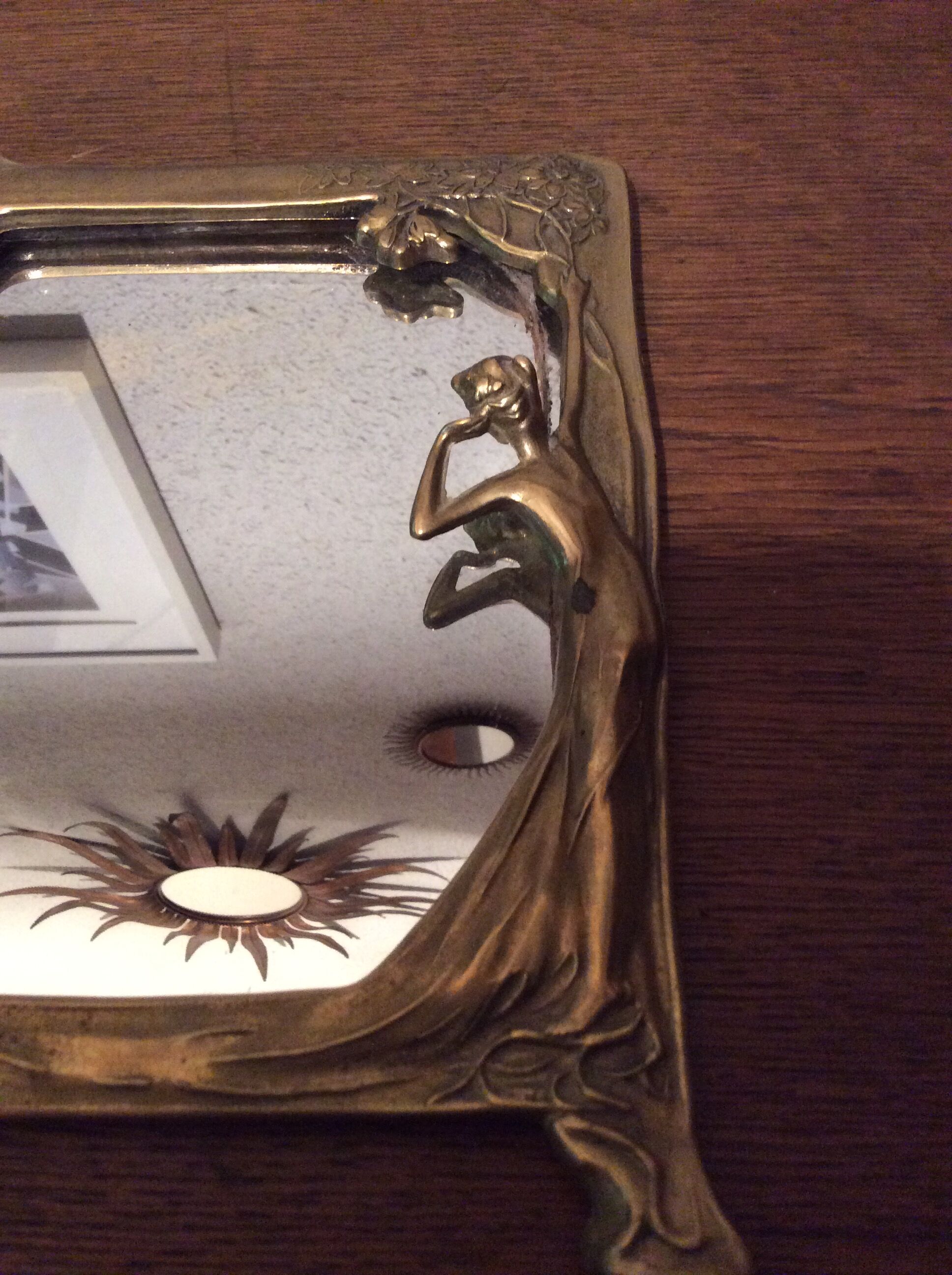 Mirror Art Nouveau brass 1900