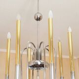 Lustre 1950s en laiton et laiton chromé à 6 lumières