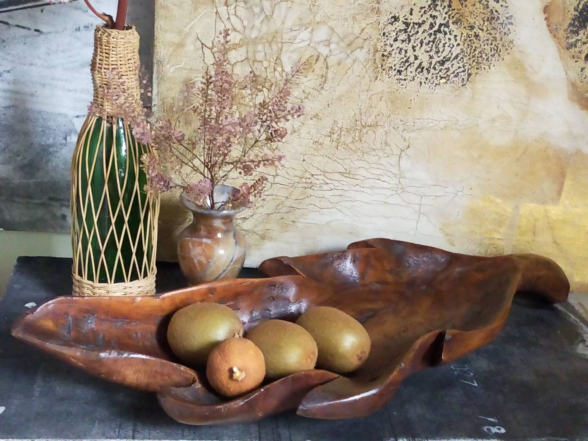 Coupe feuille en bois massif sculptée XXL ancienne