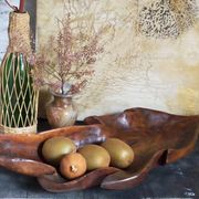 Coupe feuille en bois massif sculptée XXL ancienne