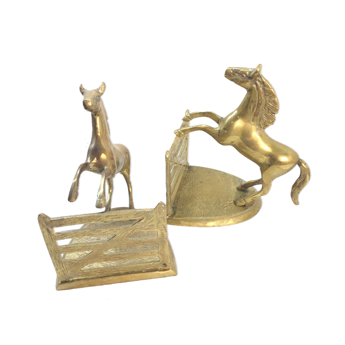 Pair of greenhouses pounds horses in solid brass