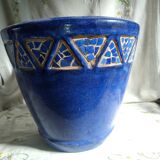 Blue ceramic planter with mosaic frieze