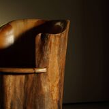 Sculptural stump chair, Brutalism, Wabi Sabi in solid pine, Swedish, 1968.