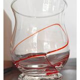 Vase vintage en verre soufflé de style Murano avec tourbillons rouges