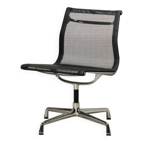 Chaises de salle à manger Eames Aluminum Group EA106 en maille noire, Vitra