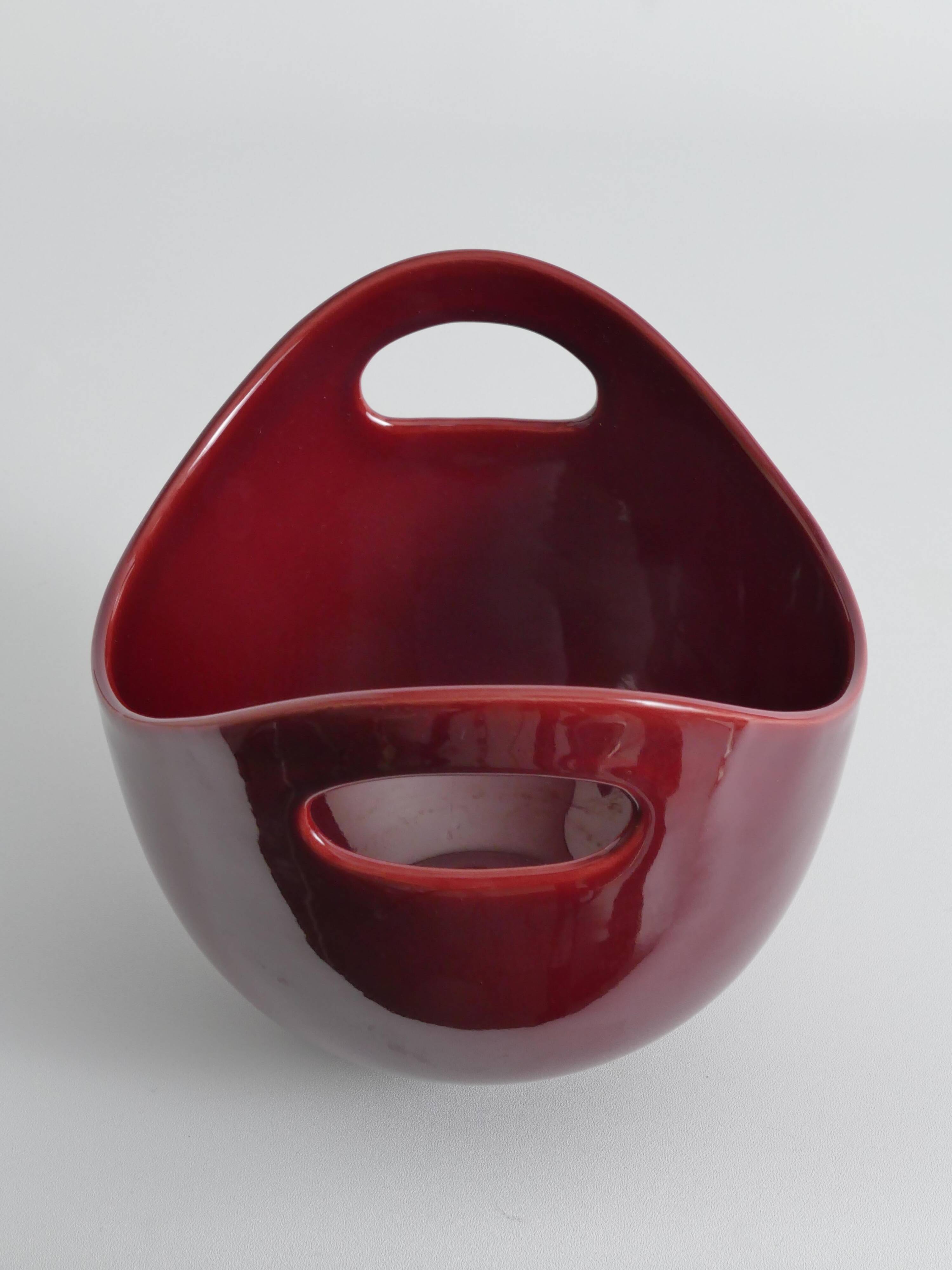 Scandinavian Modern Merlot Red Stoneware Bowl by SYCO, Sweden, 1950s