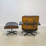 Vintage armchair with ottoman in Rio rosewood by Charles and Ray Eames, 1970s