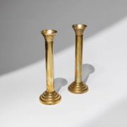 Gold-Plated Metal Candle Holders Set of 2, 1960s Italian Column Design, Vintage Table Decor