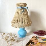 Chatard blue opaline bedside lamp, hook lampshade