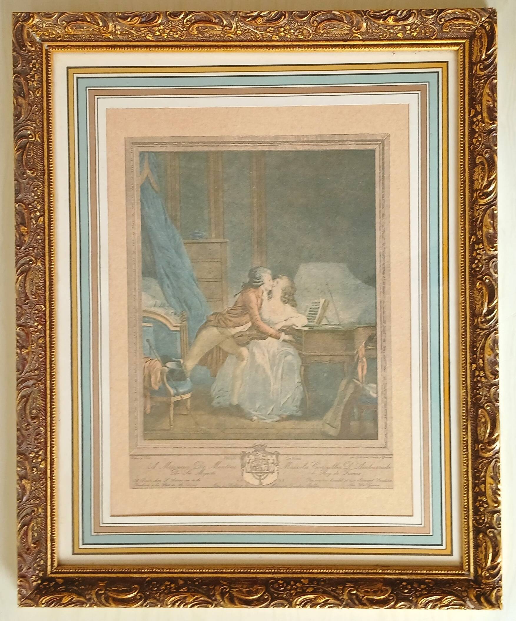 Alexandre chaponnier (1753-1805)  le prélude de nina, gravure colorisée encadrée