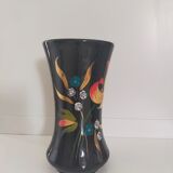 Longwy, Louis Valenti Black vase decorated with tiger lilies in polychrome enamels