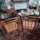 Pair of bamboo-style wooden canned chairs