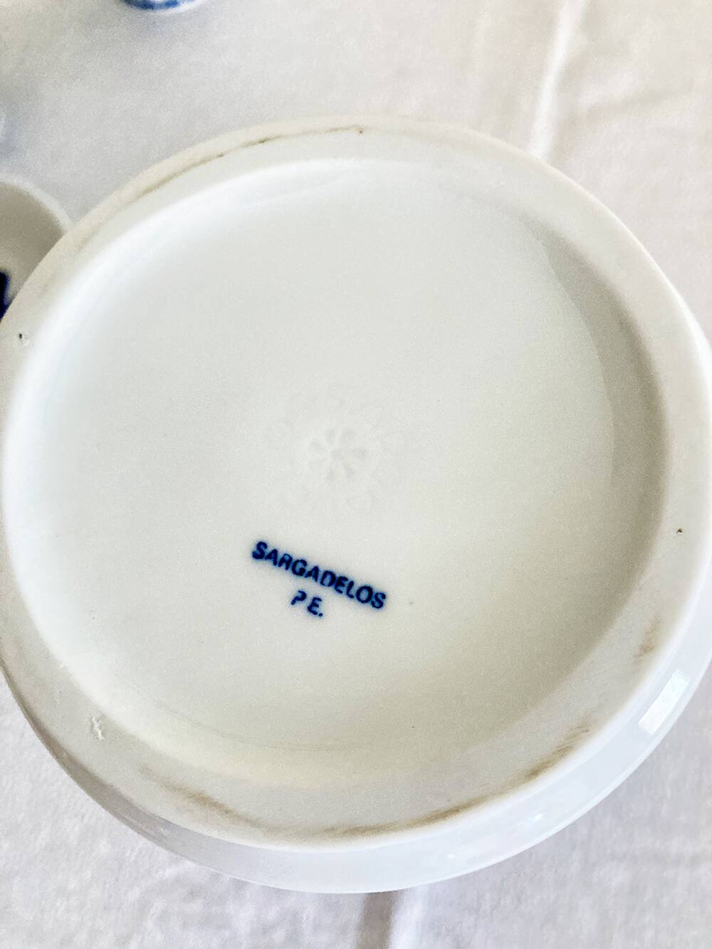 Set of six Sargadelos porcelain wine glasses and pitcher