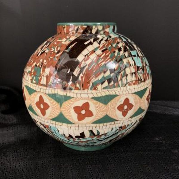 Vase boule en céramique mêlée Vallauris Jean Gerbino  1876-1966