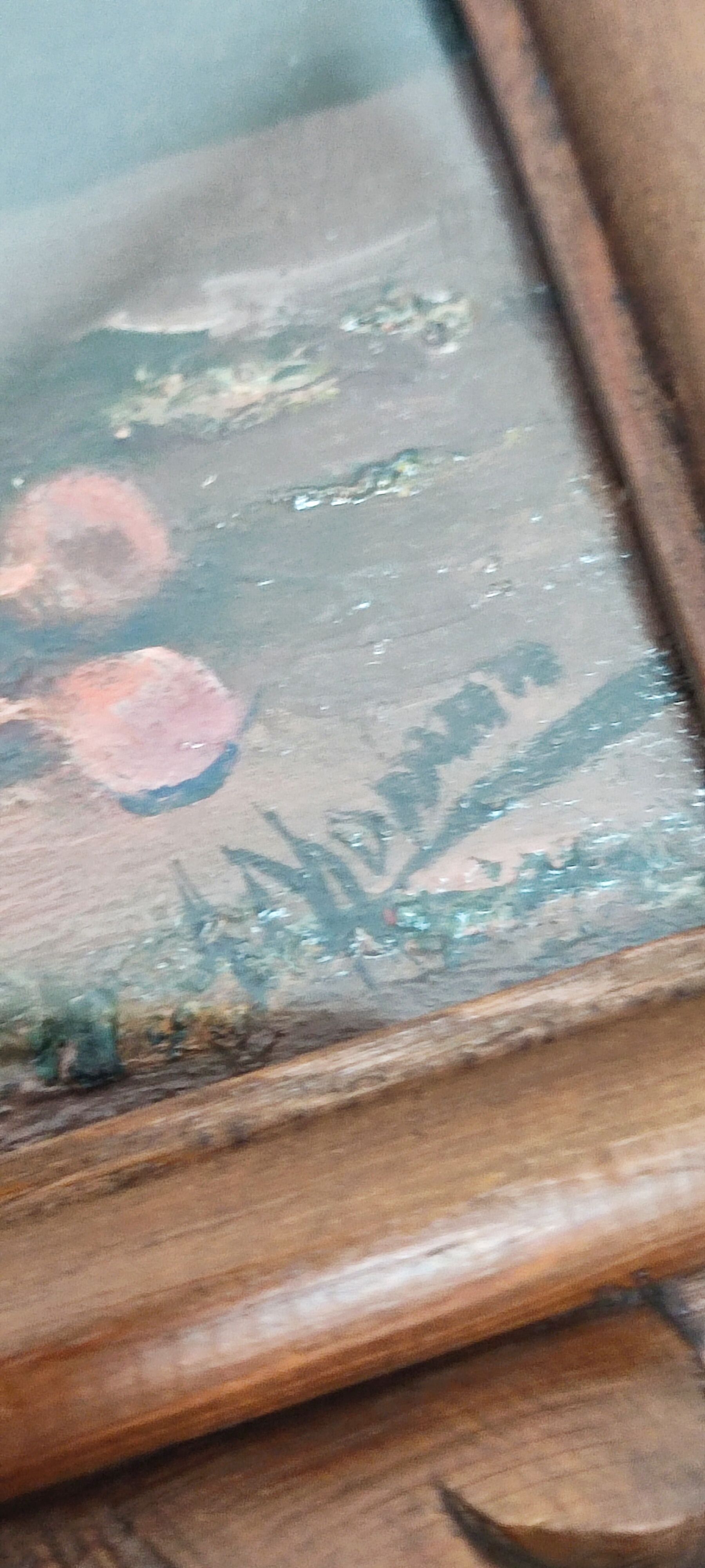 Pair of oils on cardboard with carved wooden frame. Spain 1950s.