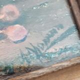 Pair of oils on cardboard with carved wooden frame. Spain 1950s.
