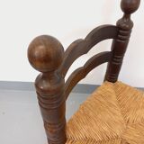 Vintage Charles Dudouyt Brutalist Low Chair in Wood and Straw, 1940s