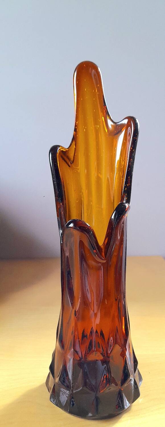 Amber glass vase 70s