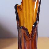 Amber glass vase 70s