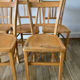 Set of 5 Luterma light blond wood bistro chairs from the 50s
