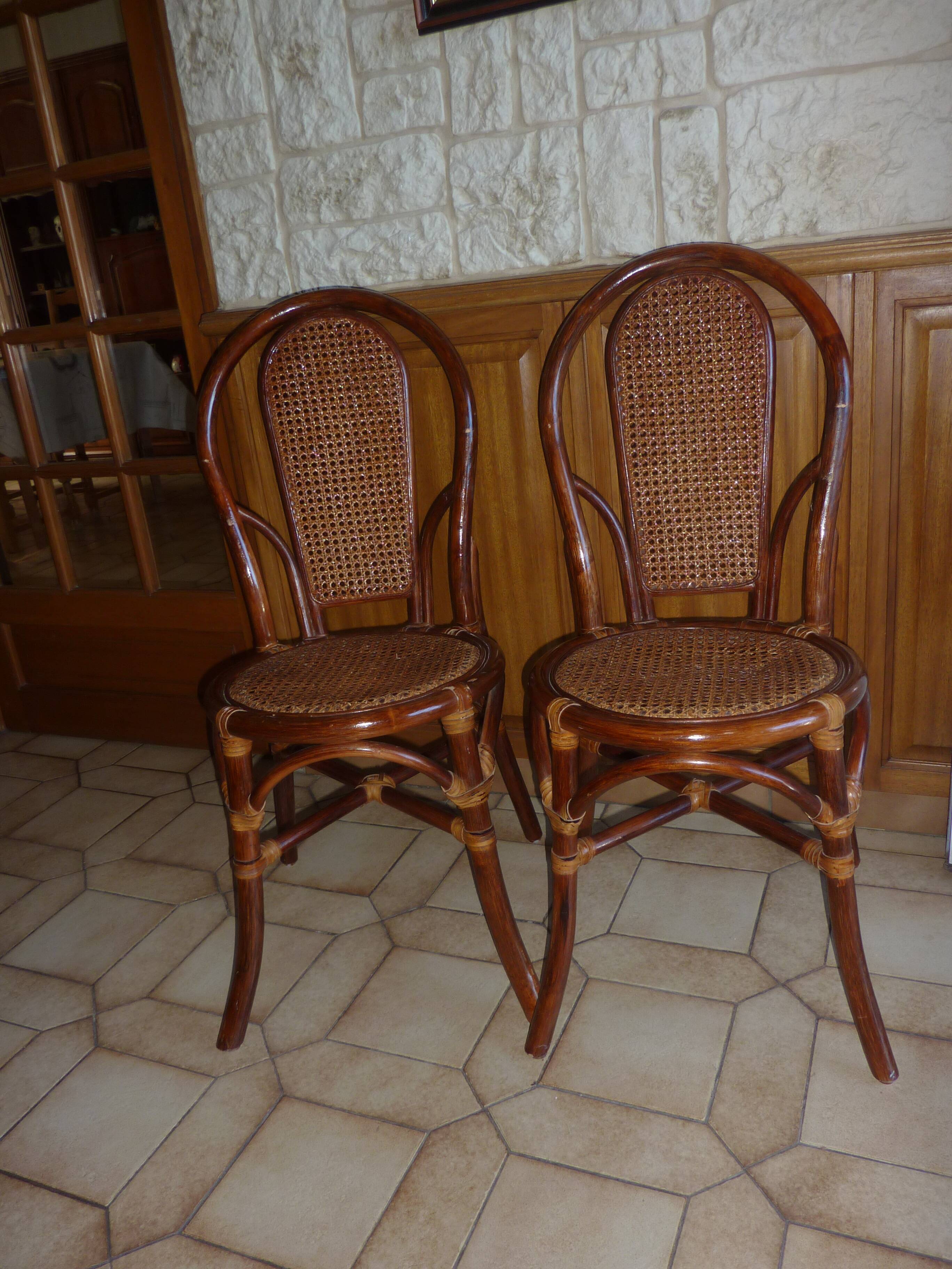 Pair of vintage bamboo rattan chairs