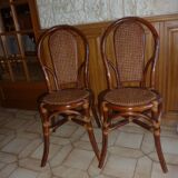 Pair of vintage bamboo rattan chairs