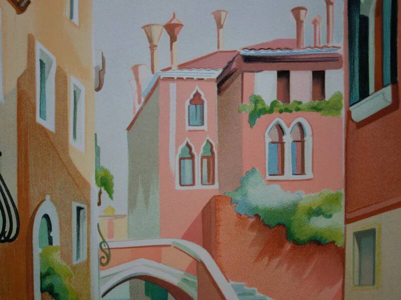 Janick LEDERLE: Small canal in Venice, original signed lithograph