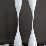 Pair of Vintage Design Lamps in White Enameled Sheet Metal, circa 1970