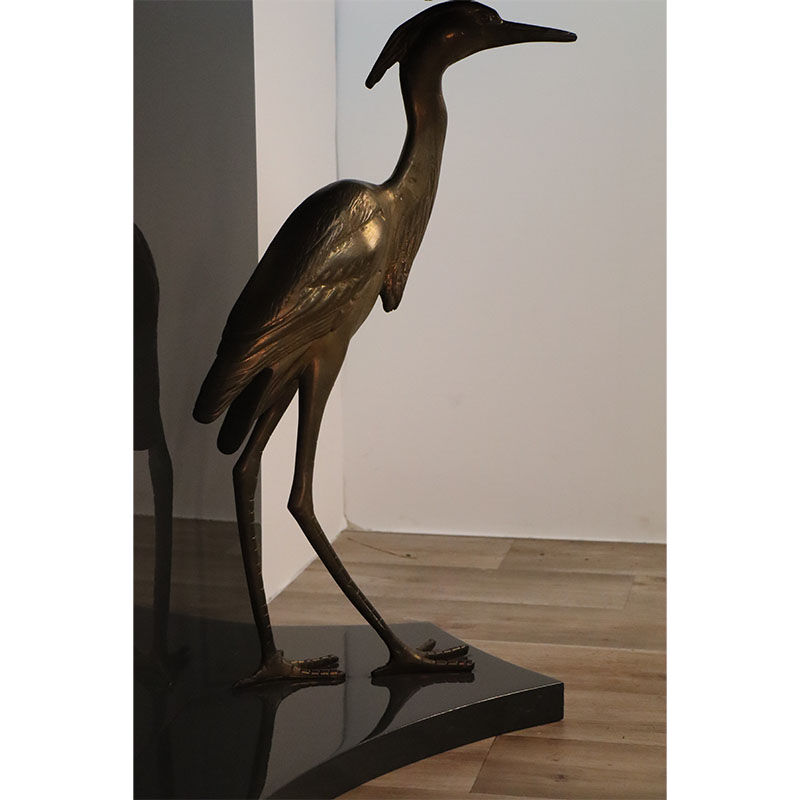 Vintage lacquered wooden console decorated with brass herons 1970