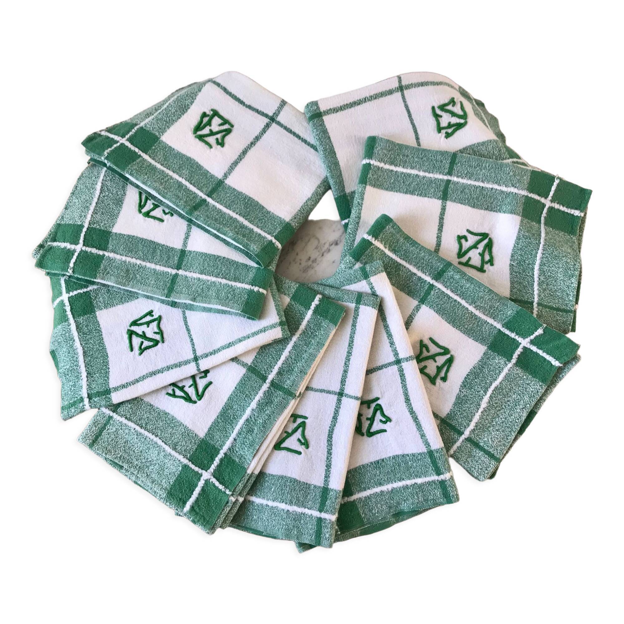 Set of 9 embroidered cotton napkins 60s