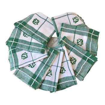 Lot de 9 serviettes de table en coton brodées années 60